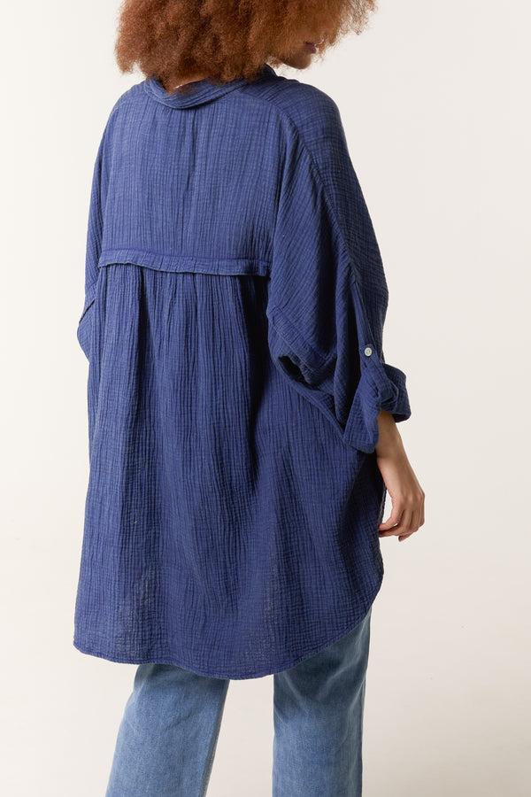 Qed London Crinkle Cotton Oversized Shirt
