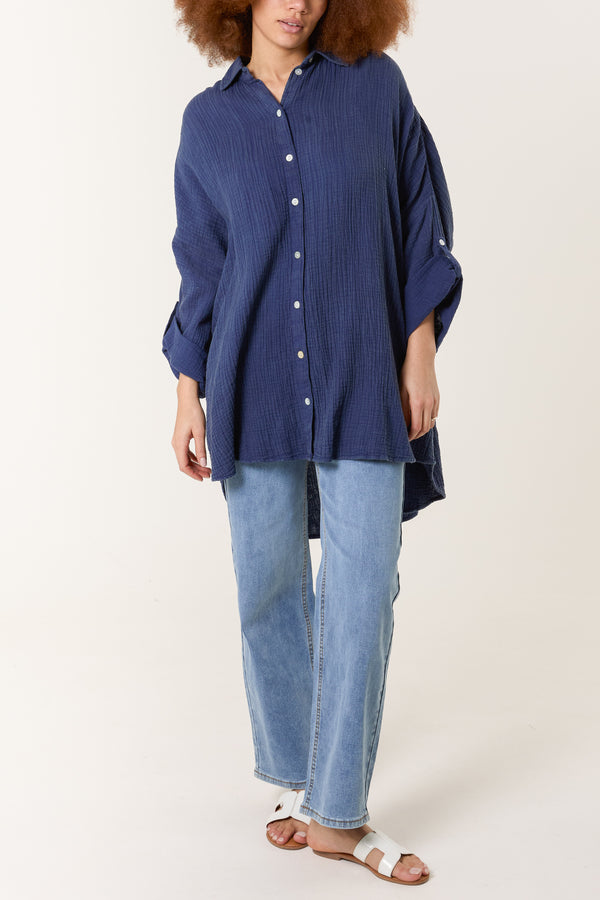 qed london Crinkle Cotton Oversized Shirt
