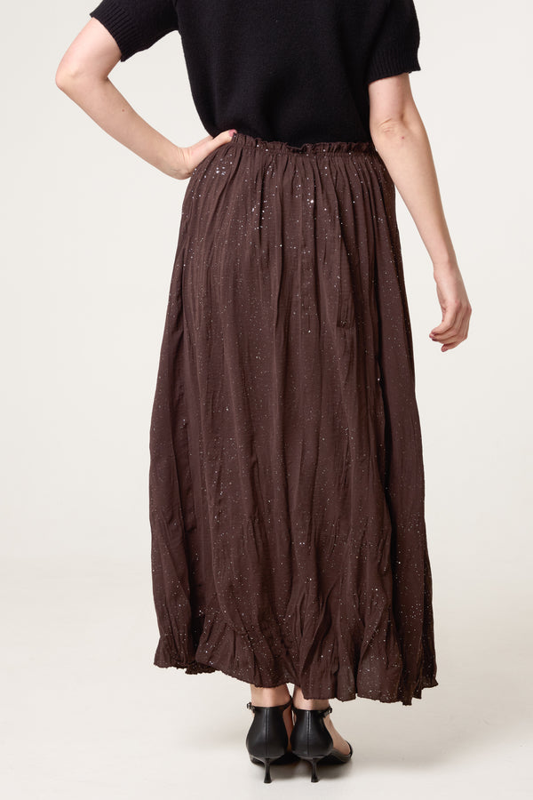Qed London Crinkle Metallic Glitter Midi Skirt
