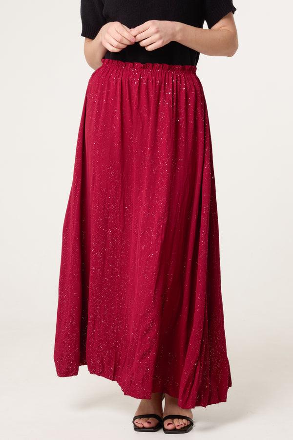 Qed London Crinkle Metallic Glitter Midi Skirt