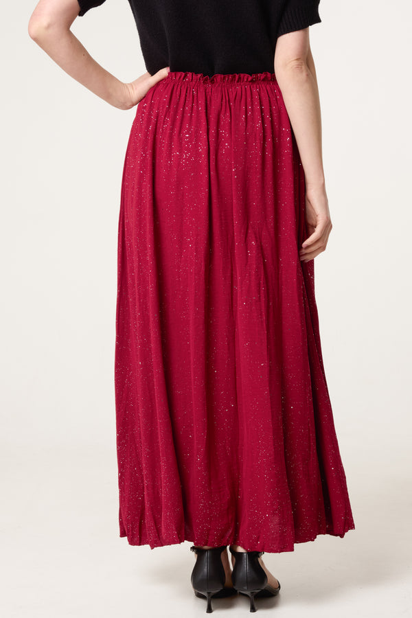 Qed London Crinkle Metallic Glitter Midi Skirt