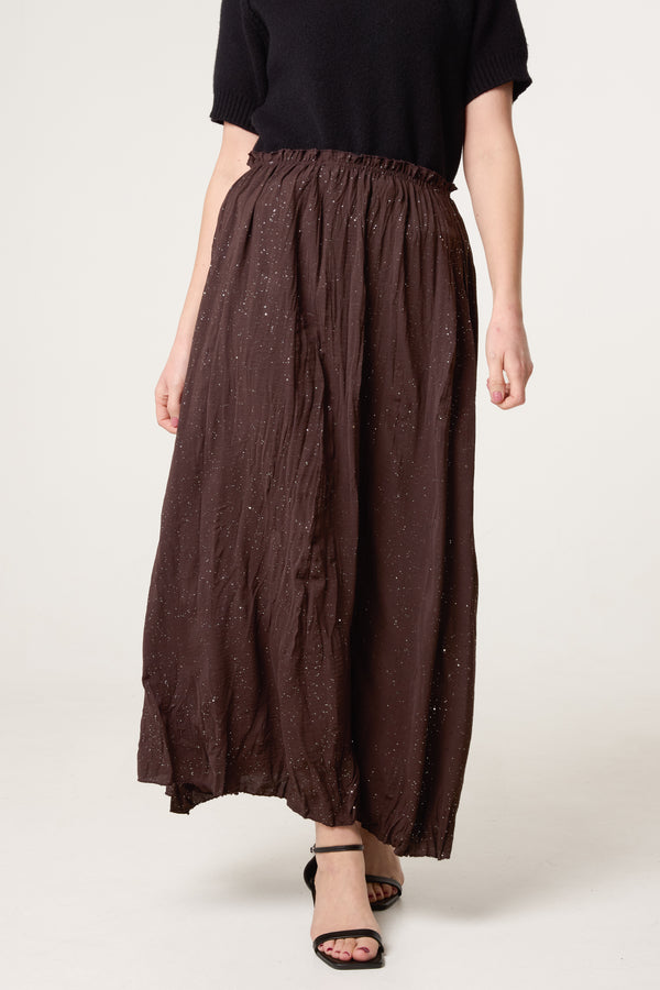 qed london Crinkle Metallic Glitter Midi Skirt