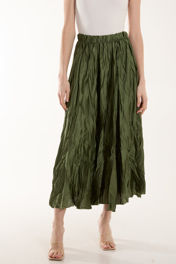 Qed London Crinkle Satin Midi Skirt