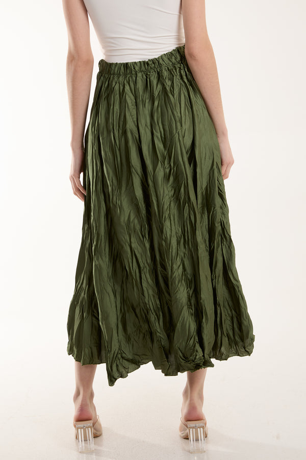 Qed London Crinkle Satin Midi Skirt