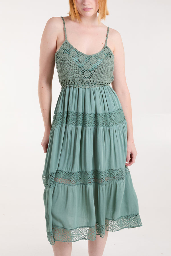 Qed London Crochet Cami Tiered Midi Dress