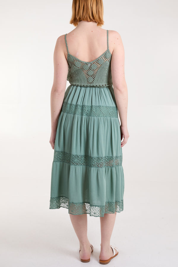Qed London Crochet Cami Tiered Midi Dress
