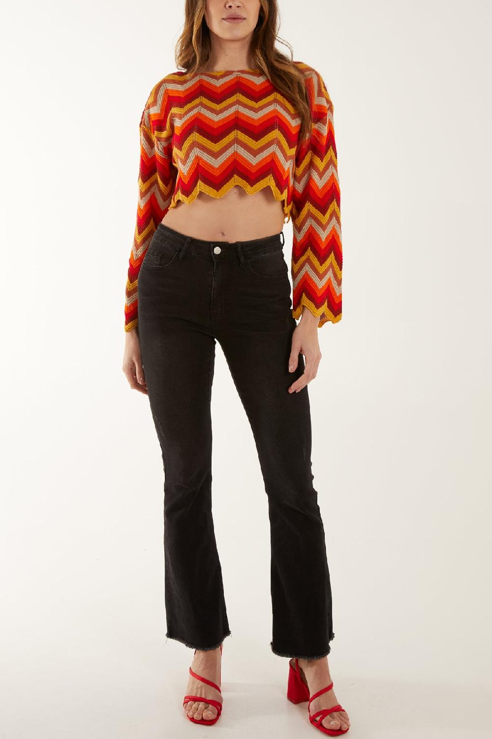 Qed London Crochet Cropped Zig Zag Jumper