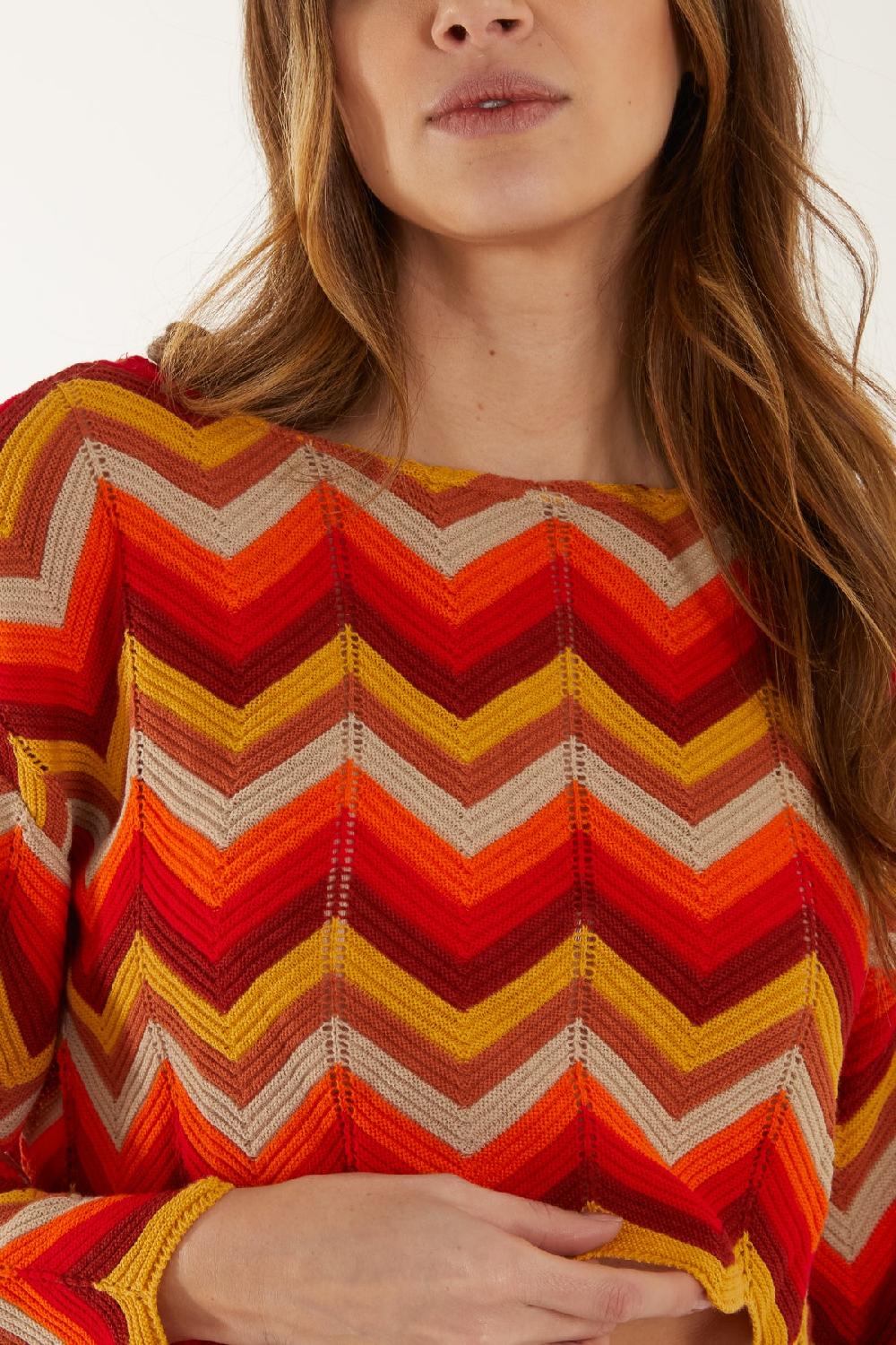 Qed London Crochet Cropped Zig Zag Jumper