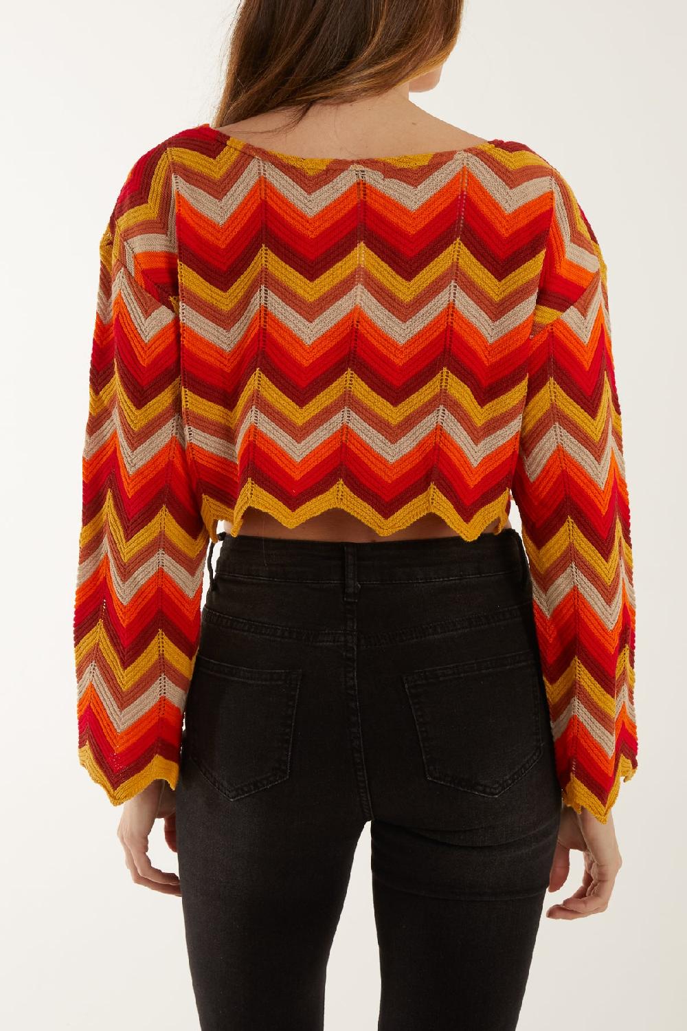Qed London Crochet Cropped Zig Zag Jumper