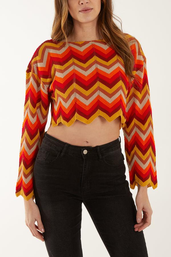 qed london Crochet Cropped Zig Zag Jumper