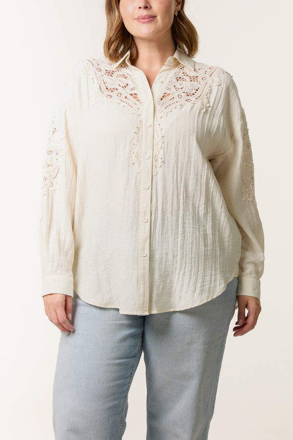 qed london Crochet Detail Button Through Shirt