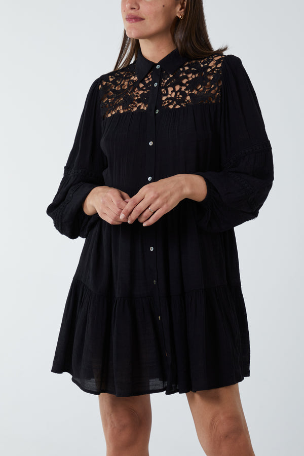 Qed London Crochet Detail Oversized Shirt Dress