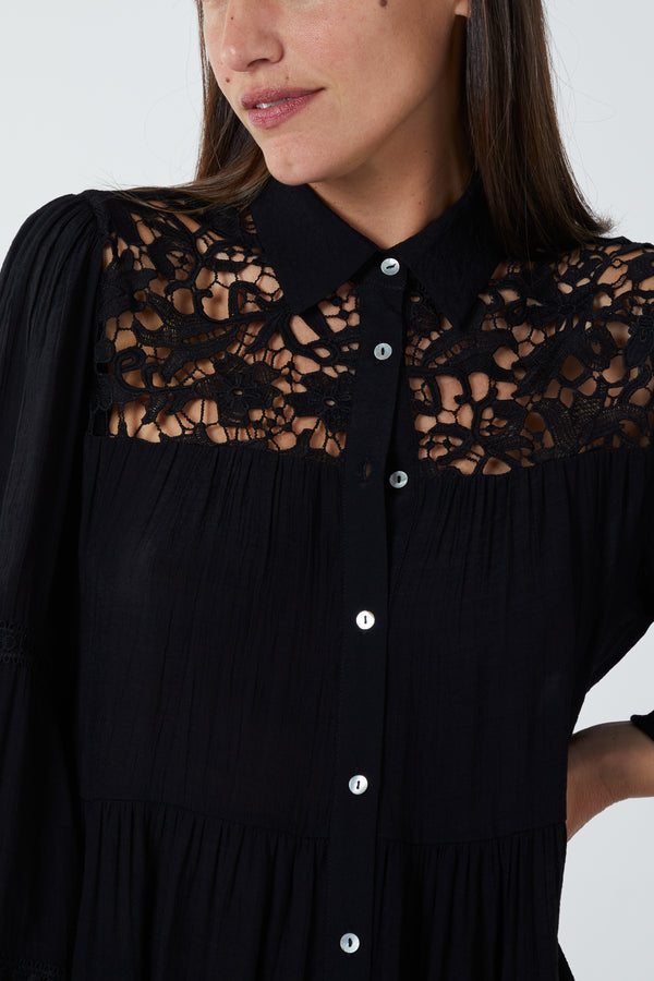 Qed London Crochet Detail Oversized Shirt Dress