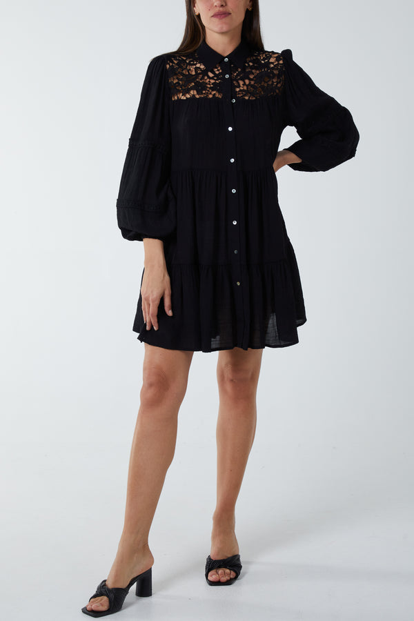 qed london Crochet Detail Oversized Shirt Dress