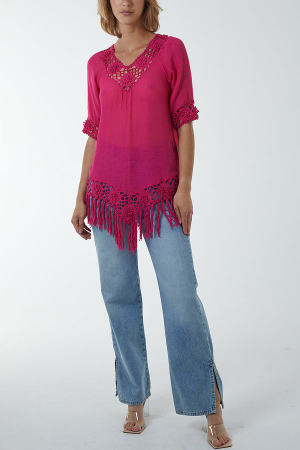 Qed London Crochet Detail Tunic Top