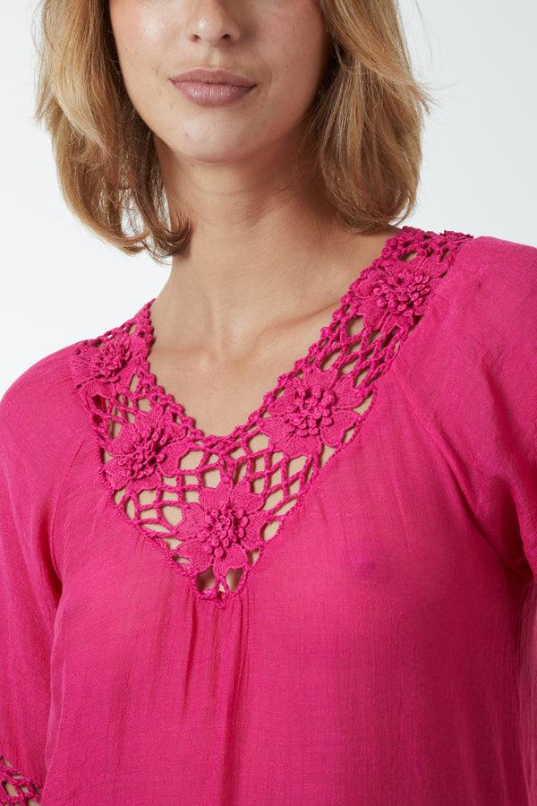 Qed London Crochet Detail Tunic Top
