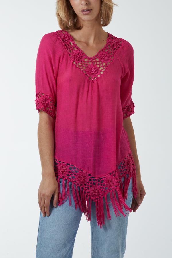 Qed London Crochet Detail Tunic Top