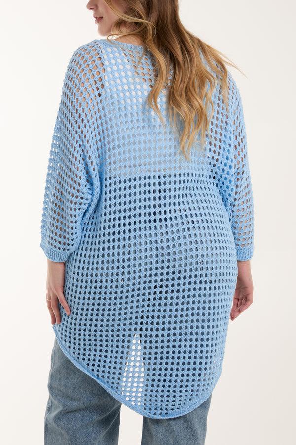 Qed London Crochet Dipped Hem 3/4 Sleeve Top