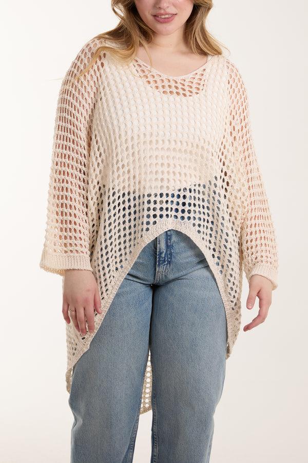Qed London Crochet Dipped Hem 3/4 Sleeve Top