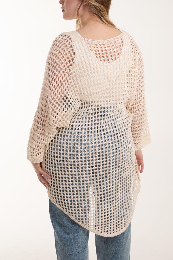 Qed London Crochet Dipped Hem 3/4 Sleeve Top