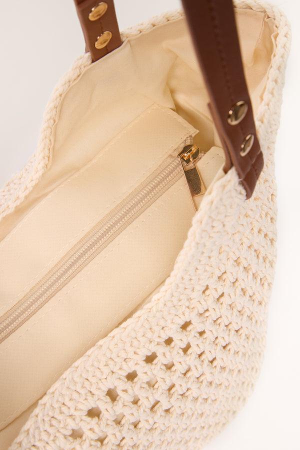 Qed London Crochet & Faux Leather Strap Tote Bag