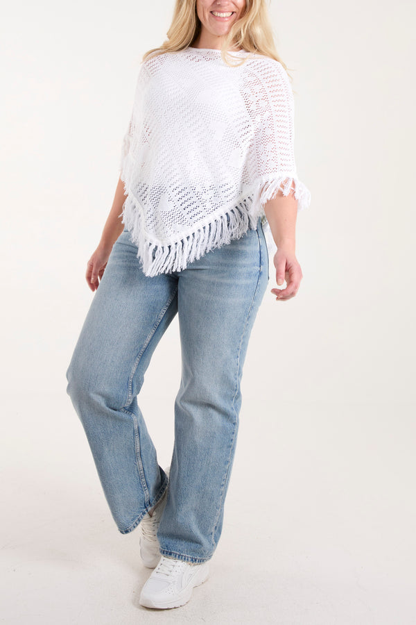 Qed London Crochet Heart Fringe Poncho