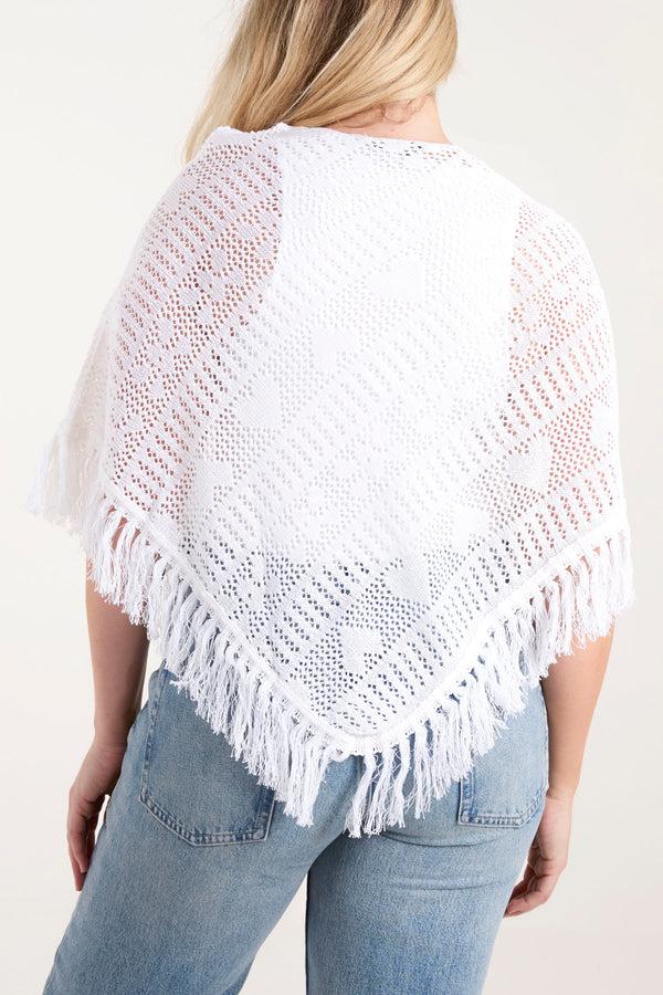 Qed London Crochet Heart Fringe Poncho