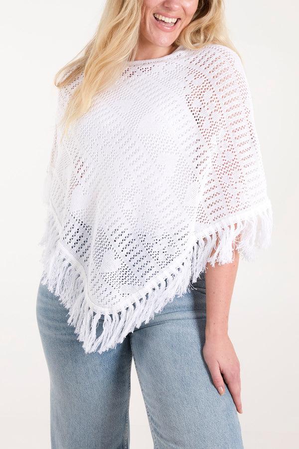 qed london Crochet Heart Fringe Poncho