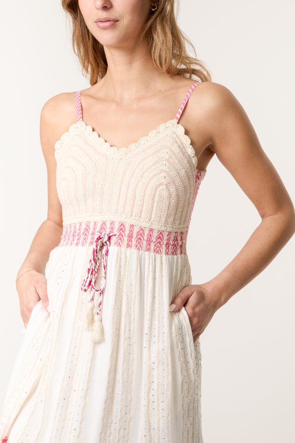 Qed London Crochet Lurex Tiered Maxi Dress
