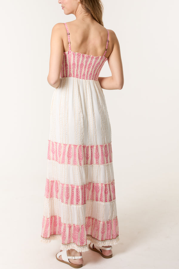 Qed London Crochet Lurex Tiered Maxi Dress