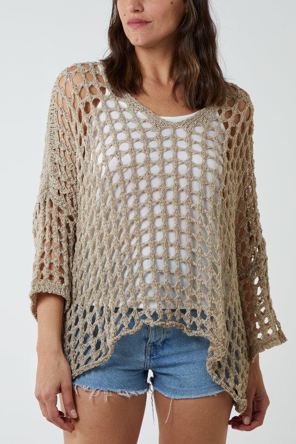 qed london Crochet Round Neck Long Sleeve Top