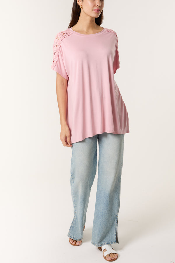 Qed London Crochet Shoulder T-Shirt