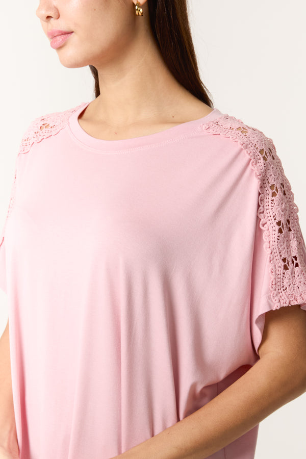 Qed London Crochet Shoulder T-Shirt