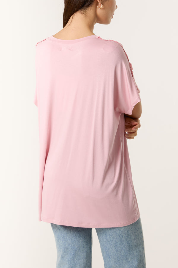 Qed London Crochet Shoulder T-Shirt