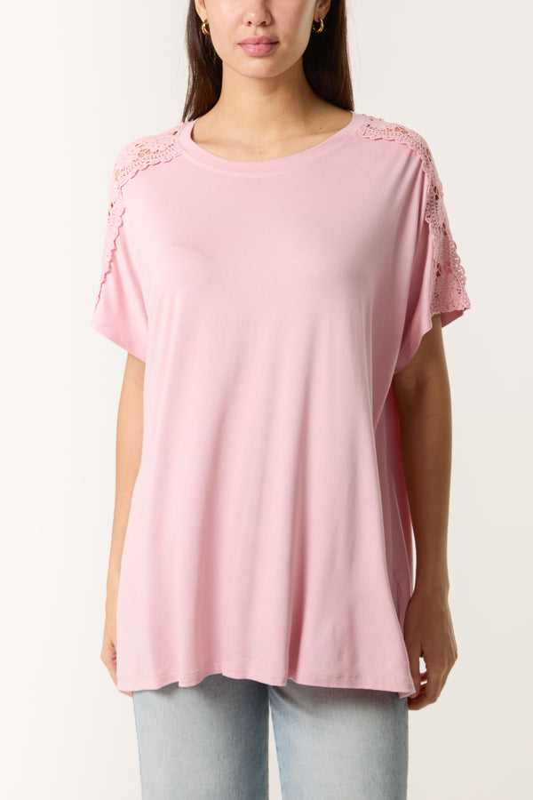 Qed London Crochet Shoulder T-Shirt