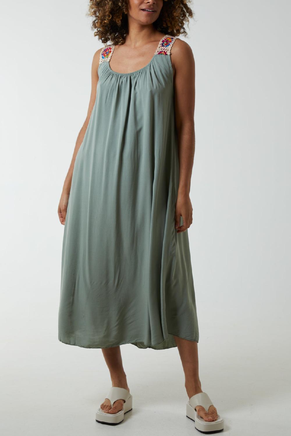 Qed London Crochet Sleeve Midi Dress