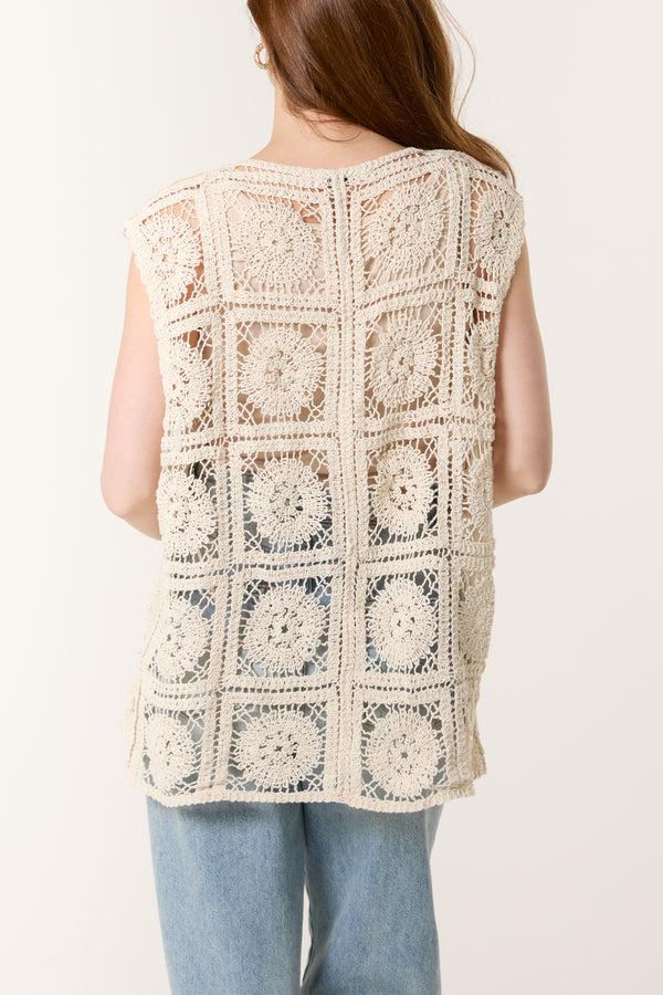 Qed London Crochet Square Pattern Tie-Front Vest