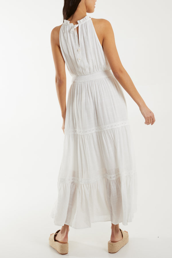Qed London Crochet Tiered Halterneck Max Dress