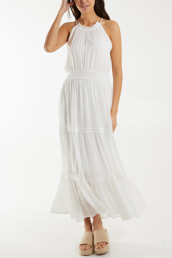 qed london Crochet Tiered Halterneck Max Dress