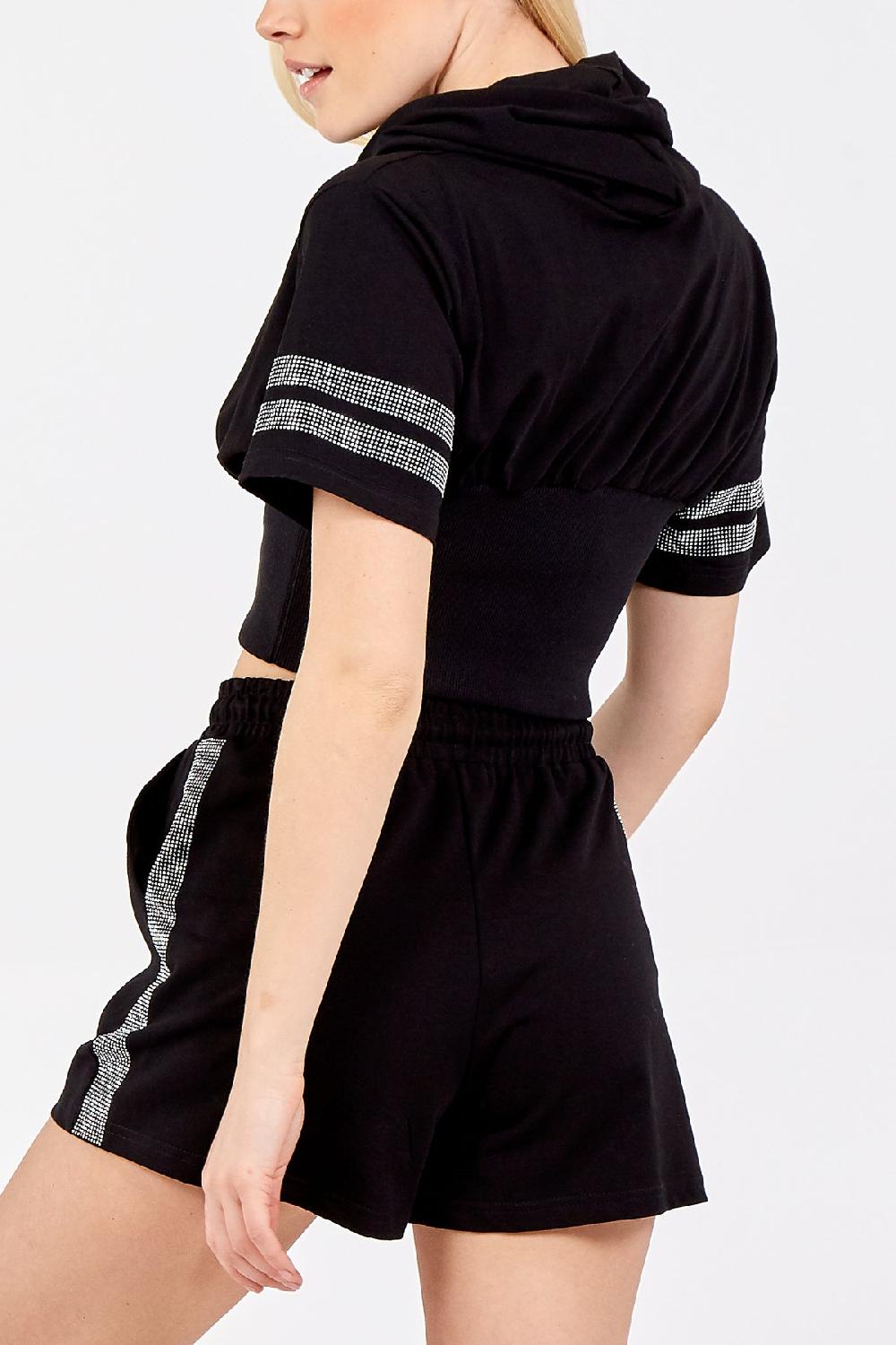 Qed London Crop Hoodie & Diamante Detail Shorts