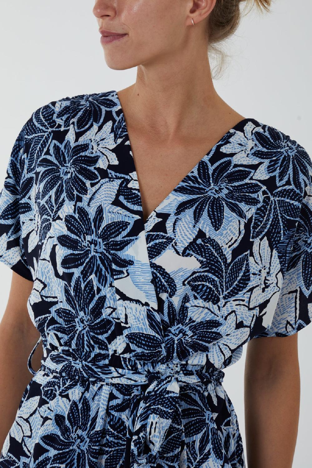 Qed London Crossover Short Sleeve Floral Jumpsuit