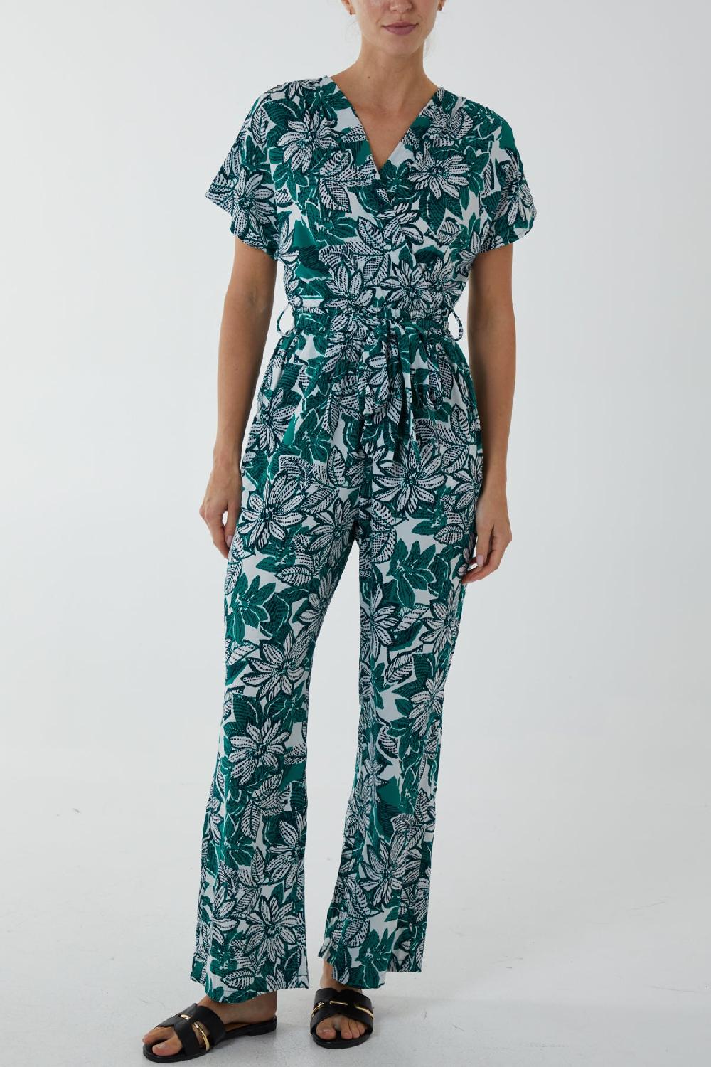 Qed London Crossover Short Sleeve Floral Jumpsuit