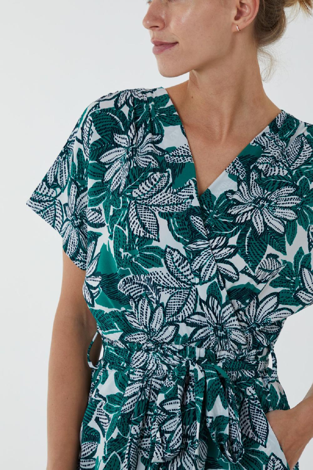 Qed London Crossover Short Sleeve Floral Jumpsuit