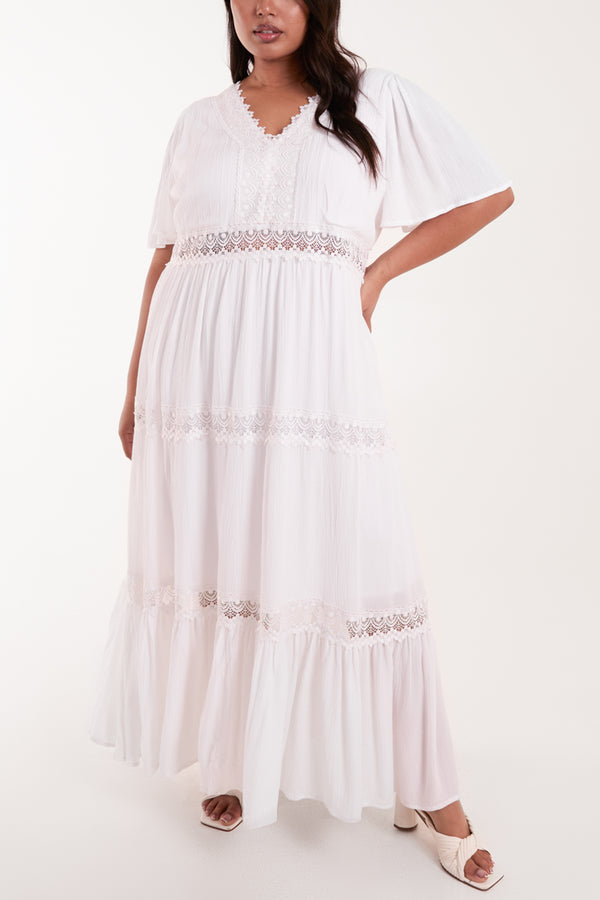 qed london Curve Angel Sleeve Tiered Maxi Dress