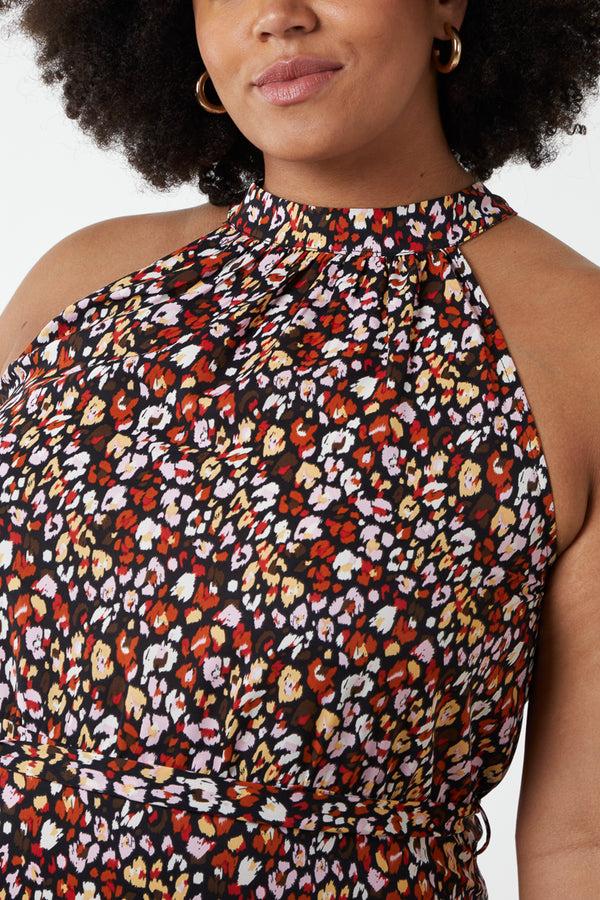 Qed London Curve Animal Halter Neck Maxi Dress