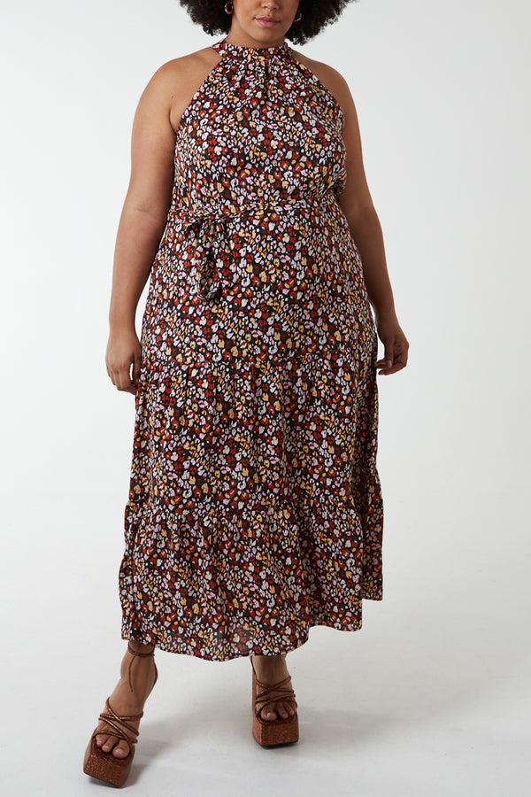 qed london Curve Animal Halter Neck Maxi Dress
