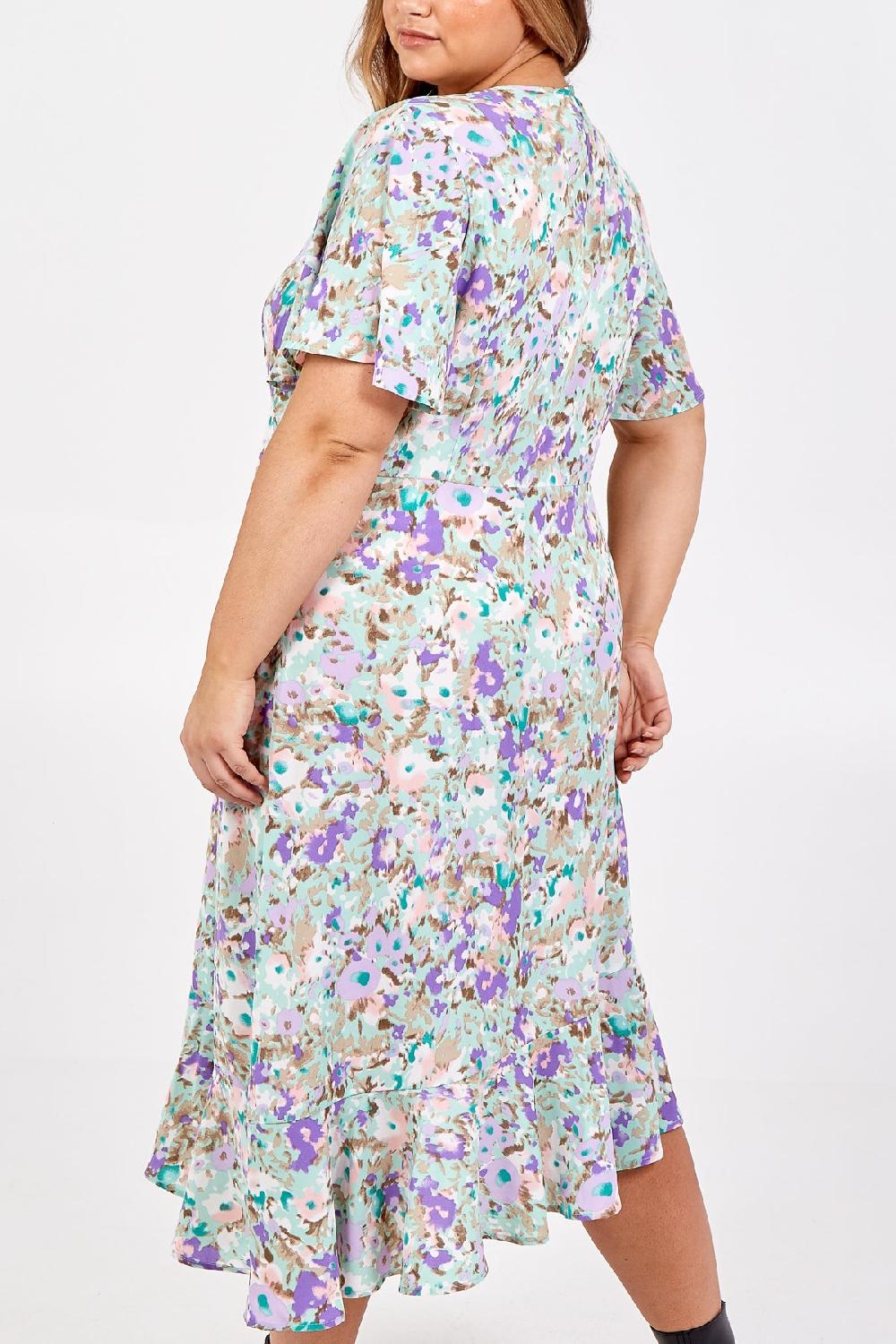 Qed London Curve Asymmetric Hem Floral Midi Dress