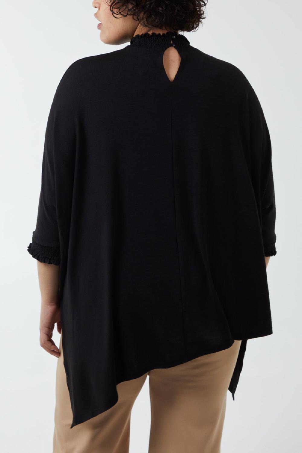Qed London Curve Asymmetric Hem Shirred Knit Top