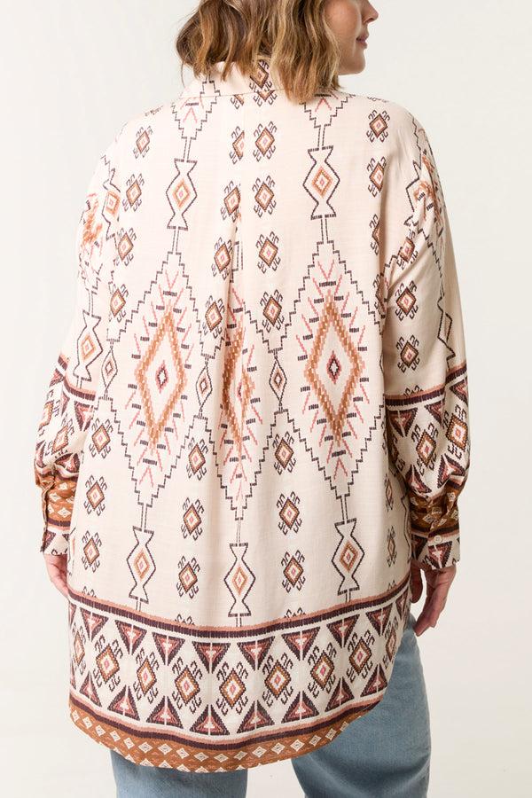 Qed London Curve Aztec Print Long Sleeve Shirt