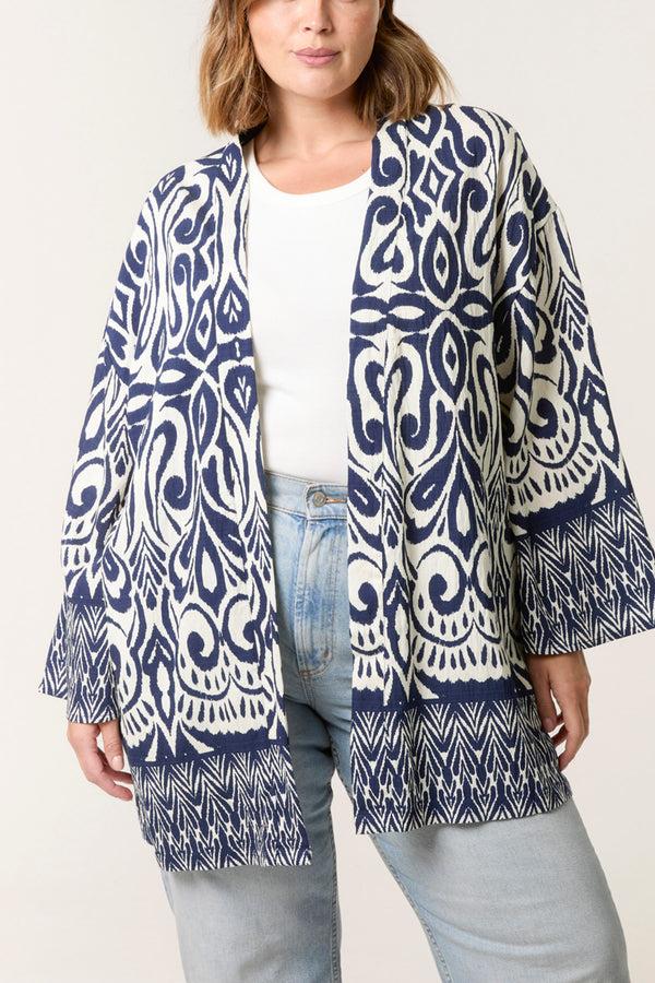 qed london Curve Border Print Kimono
